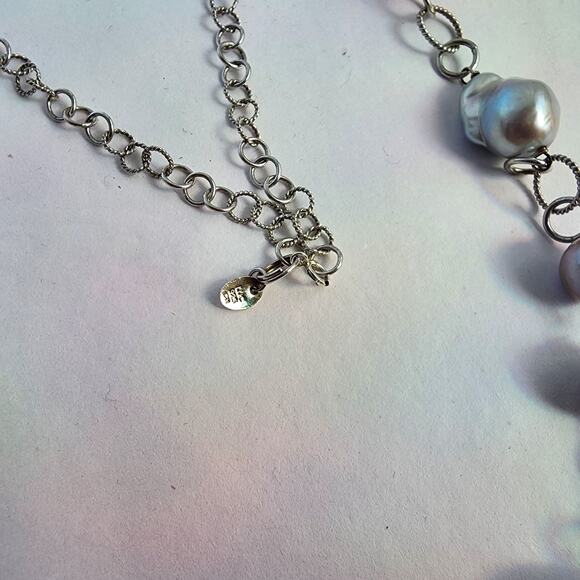 Signed LUC 925 CN Lucas Lameth Sterling Silver Gray Baroque Pearl Necklace long - Picture 5 of 10